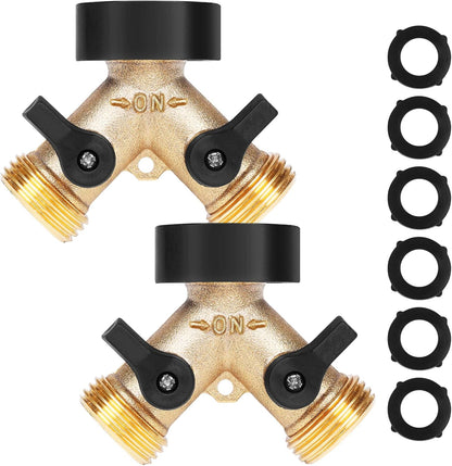 Garden Hose Splitter 2 Way 2 Pack Heavy Duty Brass Connector Tap Y Splitter (2WAY x 2PACK)