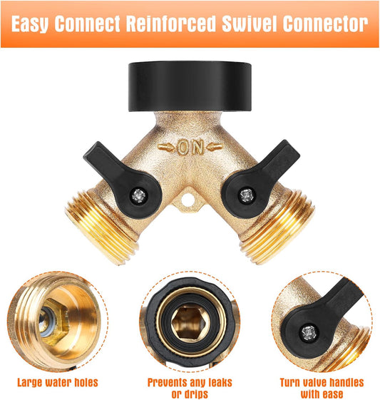 Garden Hose Splitter 2 Way 2 Pack Heavy Duty Brass Connector Tap Y Splitter (2WAY x 2PACK)