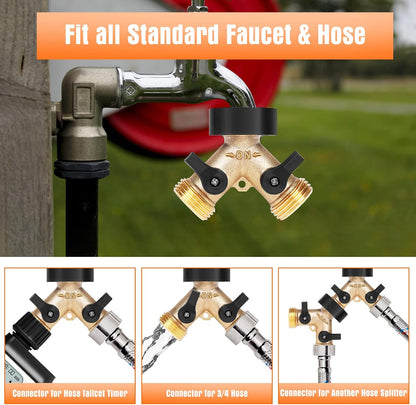 Garden Hose Splitter 2 Way 2 Pack Heavy Duty Brass Connector Tap Y Splitter (2WAY x 2PACK)