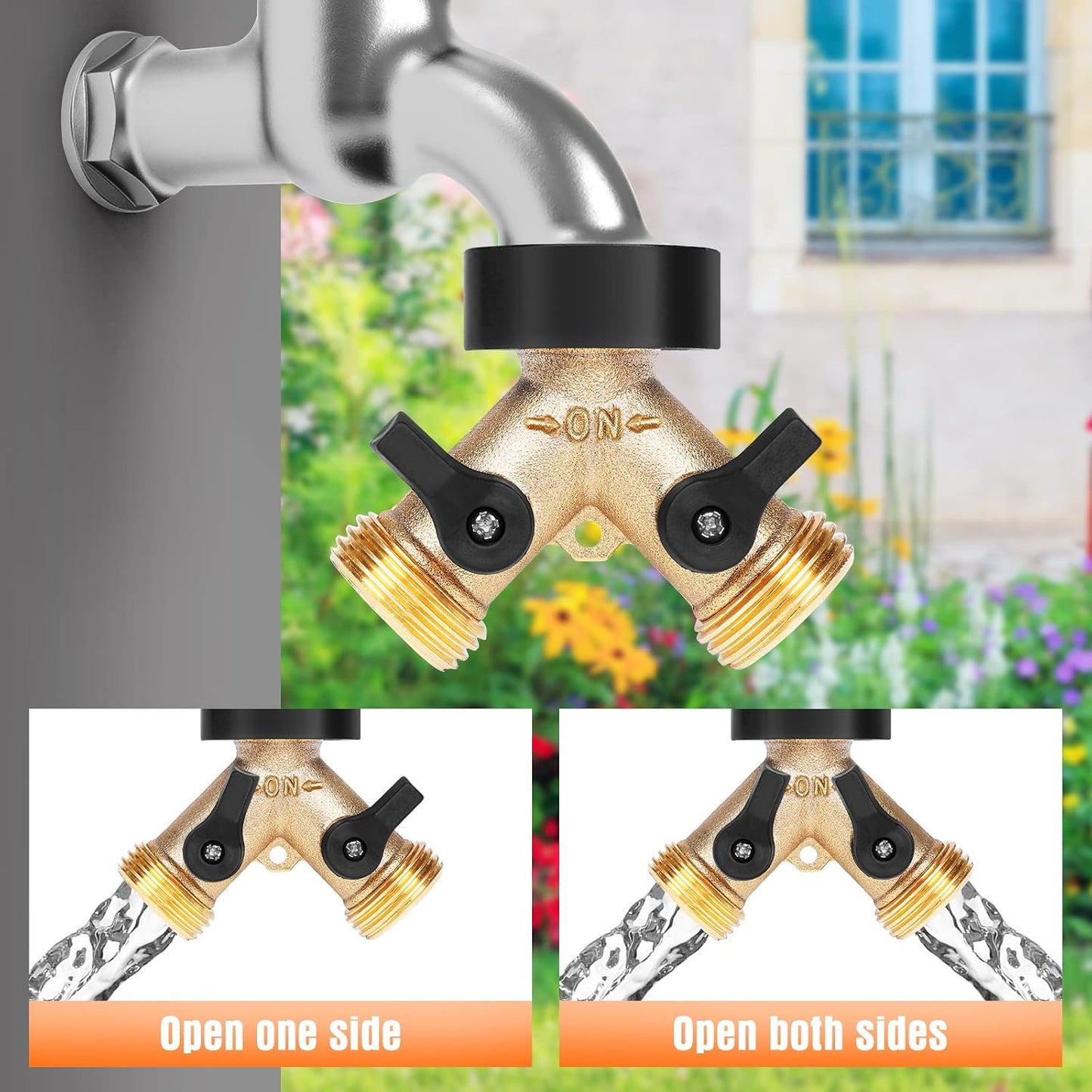 Garden Hose Splitter 2 Way 2 Pack Heavy Duty Brass Connector Tap Y Splitter (2WAY x 2PACK)