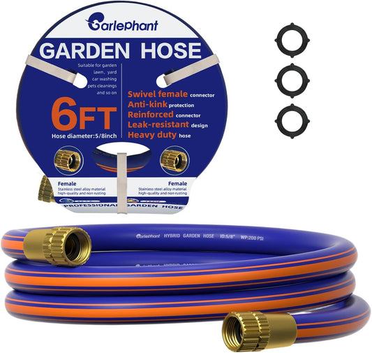 Leader Hose 6ft x 5/8",Short Water Hose for Hose Reel,Leakproof,Lightweight, Flexible Hybrid Hose with Swivel Handle, Female to Female Fittings