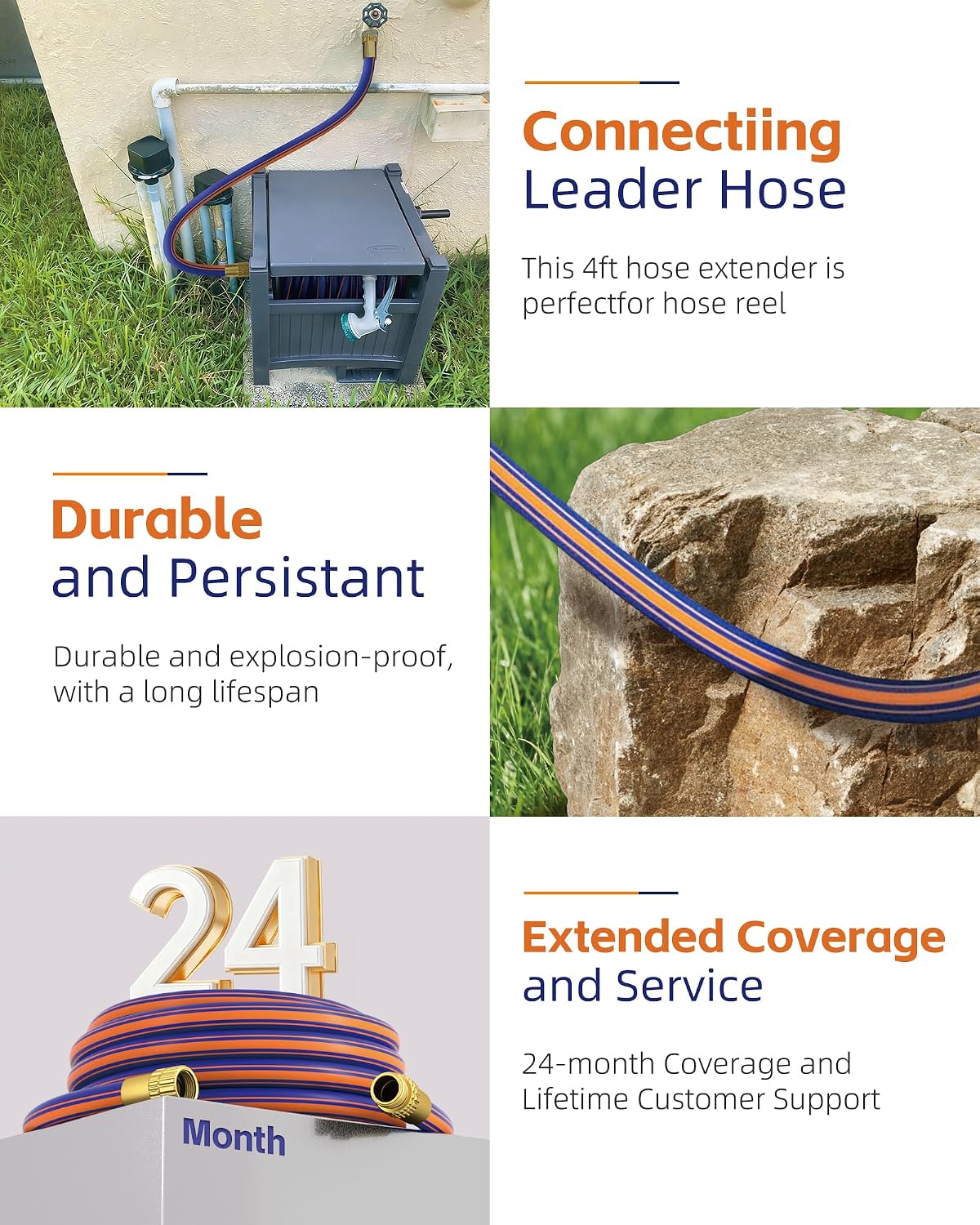 Leader Hose 6ft x 5/8",Short Water Hose for Hose Reel,Leakproof,Lightweight, Flexible Hybrid Hose with Swivel Handle, Female to Female Fittings