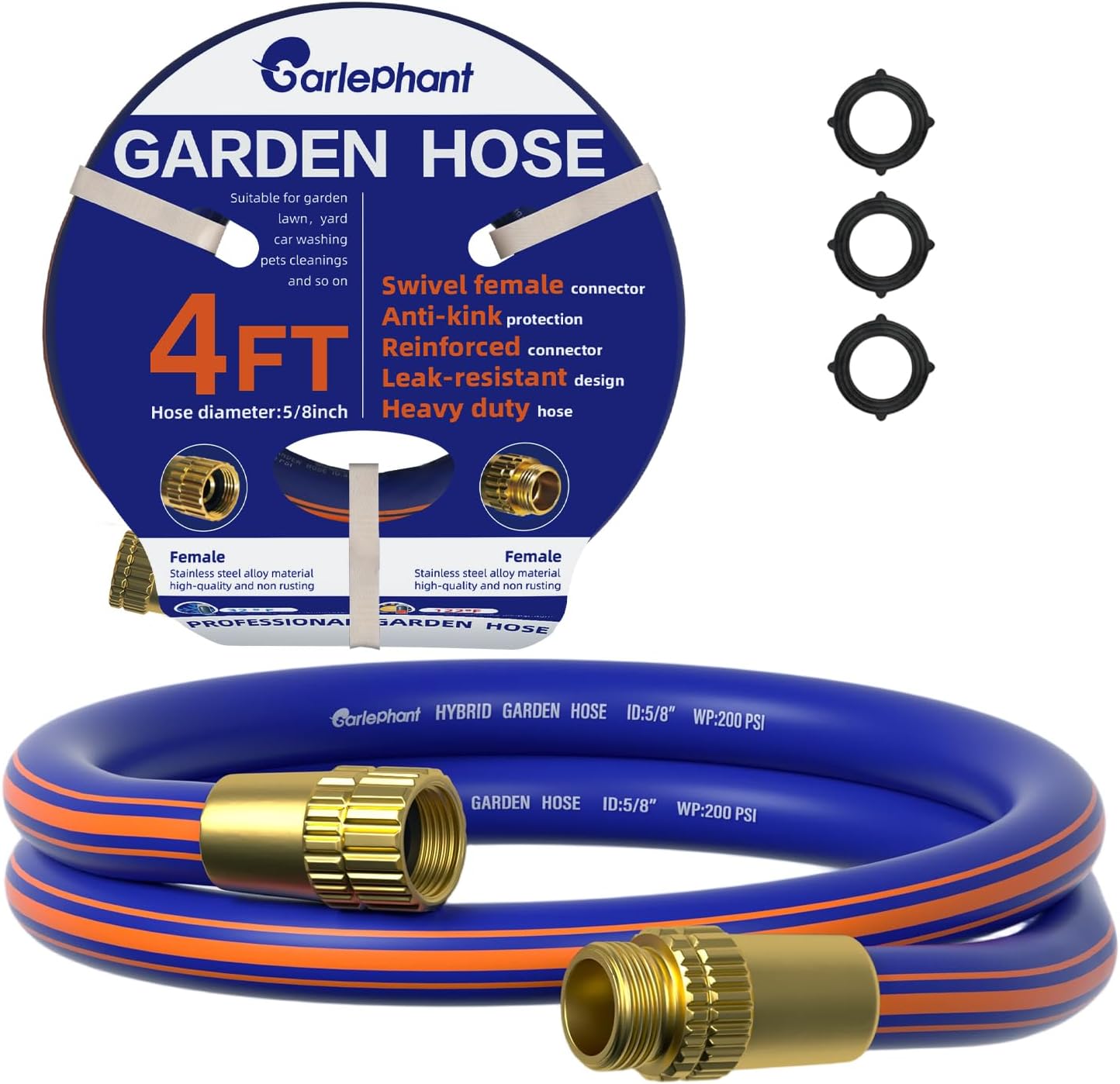 Leader Hose 6ft x 5/8",Short Water Hose for Hose Reel,Leakproof,Lightweight, Flexible Hybrid Hose with Swivel Handle, Female to Female Fittings