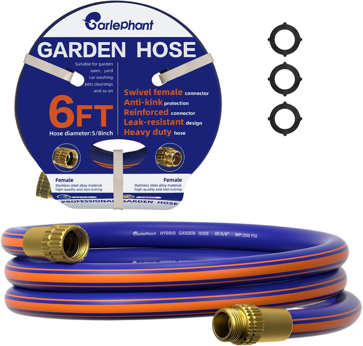 Leader Hose 6ft x 5/8",Short Water Hose for Hose Reel,Leakproof,Lightweight, Flexible Hybrid Hose with Swivel Handle, Female to Female Fittings