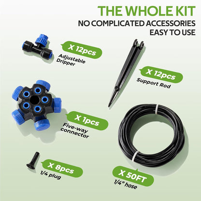 50FT Drip Irrigation Kit for Small Gardens