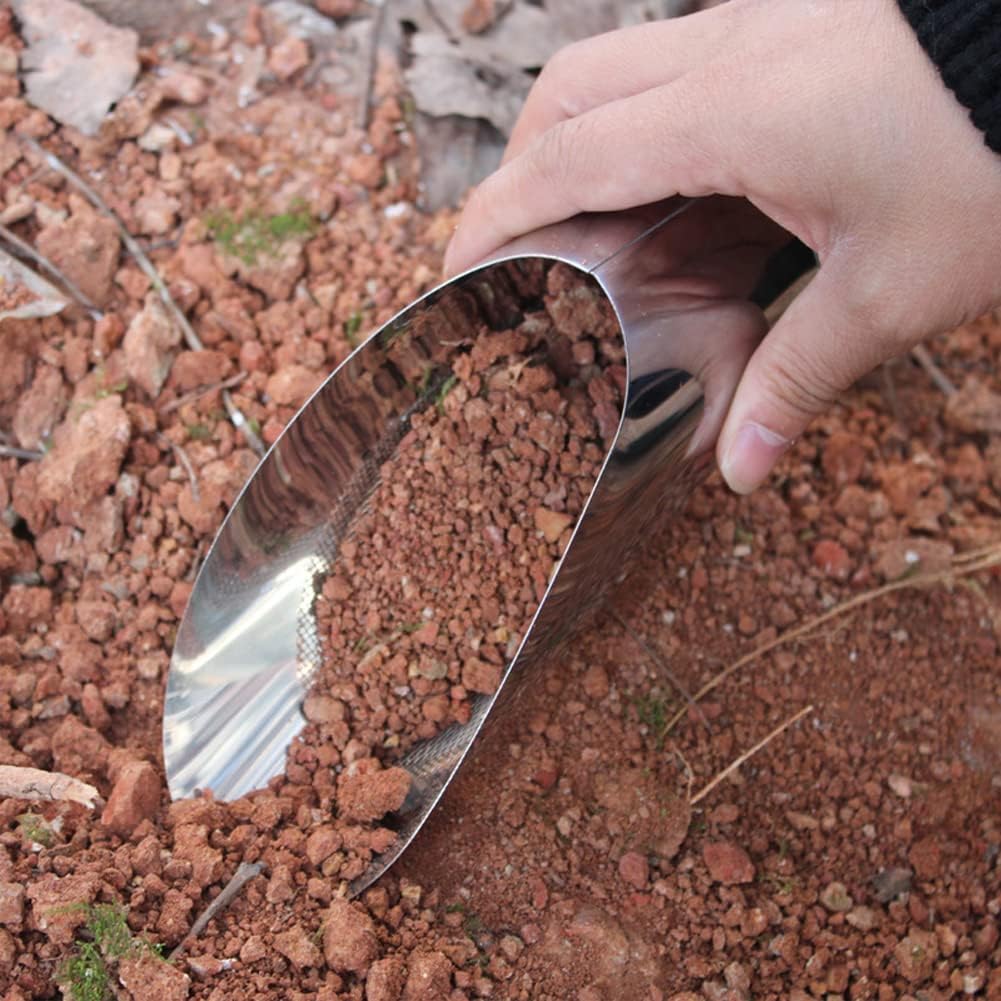 1 Piece Garden Shovel Sifter Stainless Steel Plant Soil Shovel Sieve Bucket Scoop Beach Sand Shovel Spade Sifter Bonsai Soil Scoop Garden Sieve Strainer Sand Sieve Sifter(Silver, S)