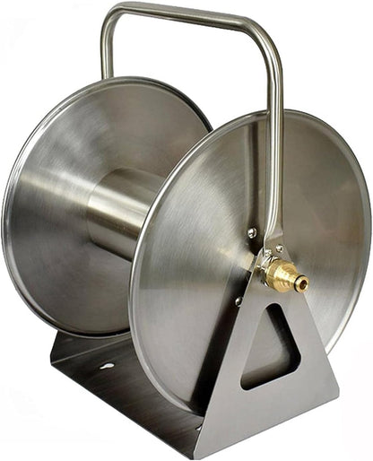 Stainless Steel Garden Hose Reel - Wall/Floor Mounted Metal Water Hose Holder, Heavy Duty Portable Outdoor Water Hose Reel for Lawn & Car Washing Storage