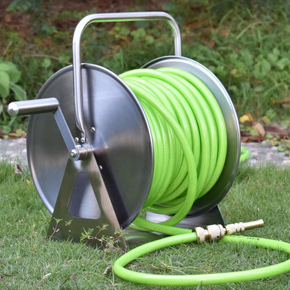 Stainless Steel Garden Hose Reel - Wall/Floor Mounted Metal Water Hose Holder, Heavy Duty Portable Outdoor Water Hose Reel for Lawn & Car Washing Storage