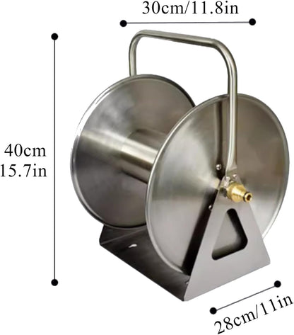 Stainless Steel Garden Hose Reel - Wall/Floor Mounted Metal Water Hose Holder, Heavy Duty Portable Outdoor Water Hose Reel for Lawn & Car Washing Storage