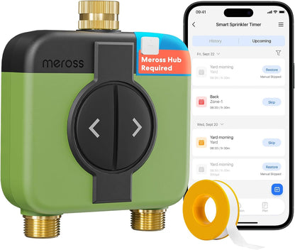 2 Zone WiFi Water Timer for Garden, Brass Inlet & Outet, Rain Skip