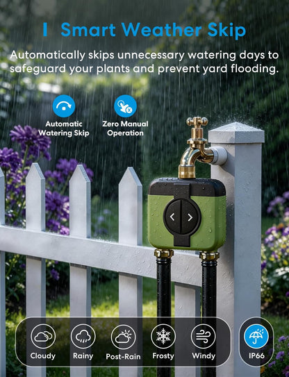 2 Zone WiFi Water Timer for Garden, Brass Inlet & Outet, Rain Skip