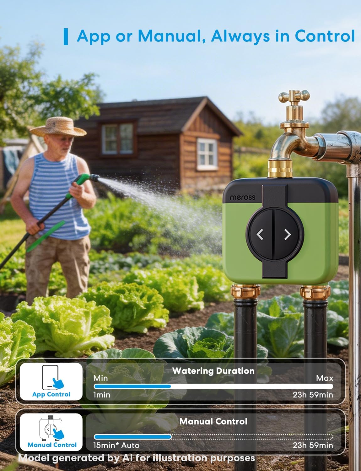 2 Zone WiFi Water Timer for Garden, Brass Inlet & Outet, Rain Skip