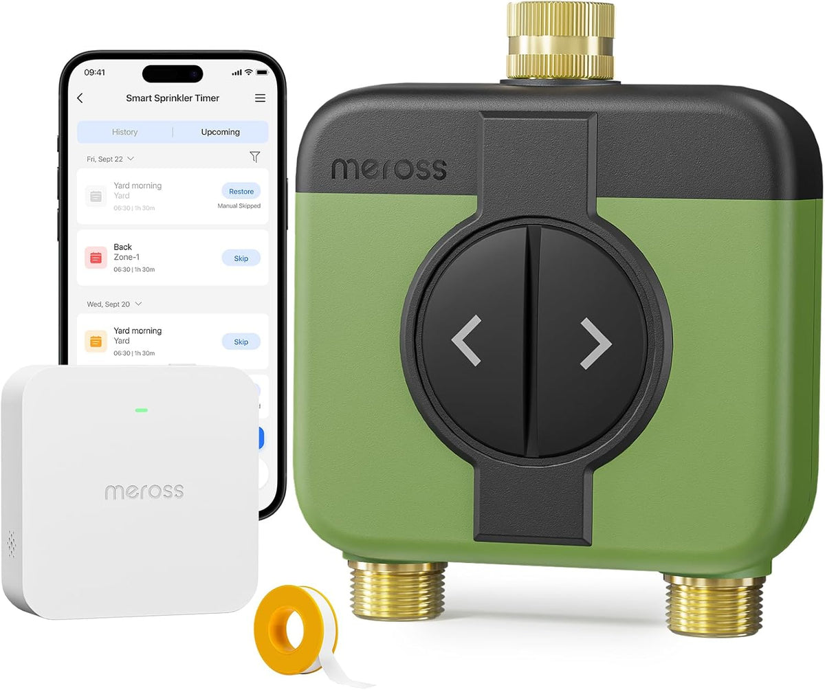 2 Zone WiFi Water Timer for Garden, Brass Inlet & Outet, Rain Skip