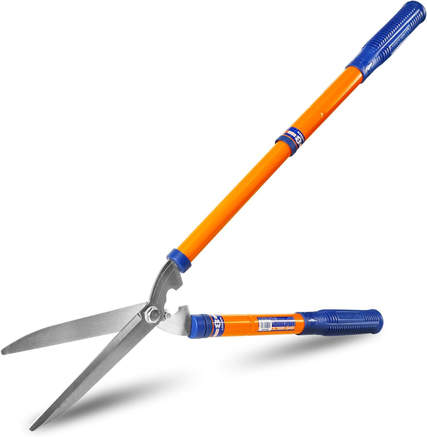 WPR1E95 Hedge Clippers:Bush Clippers With Adjustable Length Handle and Wavy SK-5 Steel Blade,Hedge Shears for Pruning Borders and Bushes, Blue and Yellow