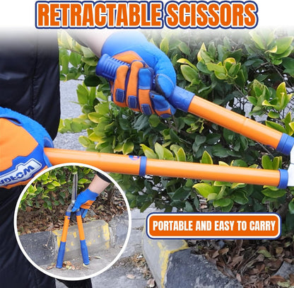 WPR1E95 Hedge Clippers:Bush Clippers With Adjustable Length Handle and Wavy SK-5 Steel Blade,Hedge Shears for Pruning Borders and Bushes, Blue and Yellow