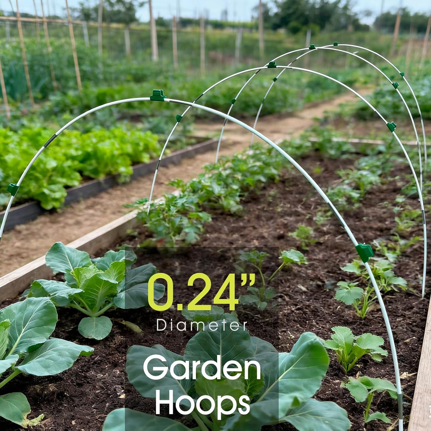 24 PCS Garden Hoops for Raised Beds, Greenhouse Hoops Kit Long Grow Tunnel for Row Cover, Rust-Free Fiberglass Garden Support Poles for Insect Mesh Netting Freeze Plant Cover Frame