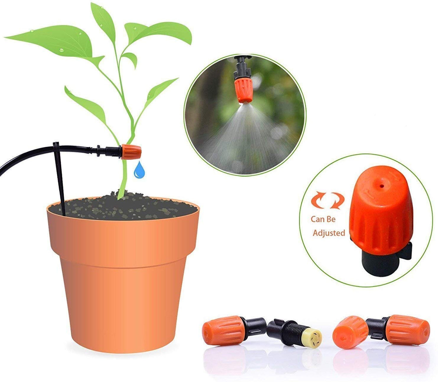 MSDADA Garden 50Ft Automatic Irrigation System, 1/4" Blank Distribution Plant Watering Irrigation Kit Accessories Include Atomizing Nozzle Mister Dripper for Garden, Greenhouse, Flower Bed