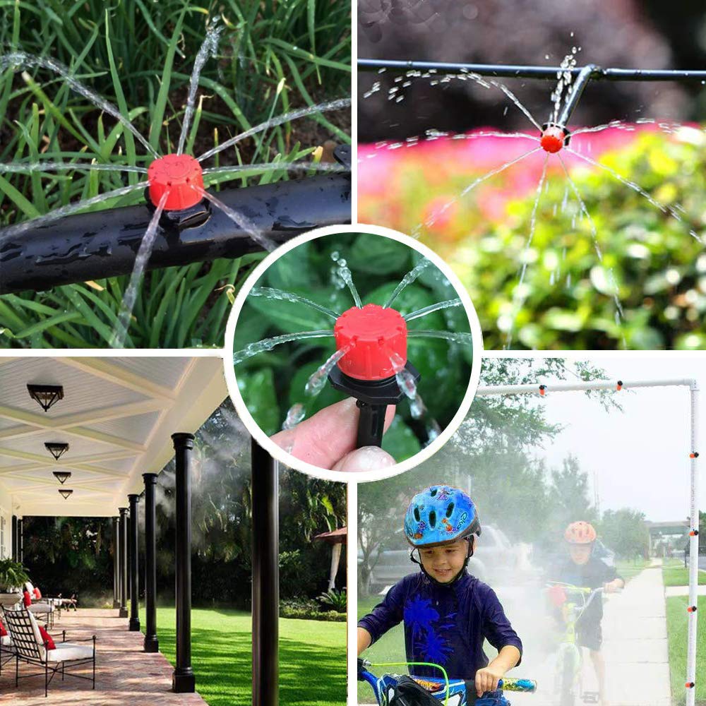 MSDADA Garden 50Ft Automatic Irrigation System, 1/4" Blank Distribution Plant Watering Irrigation Kit Accessories Include Atomizing Nozzle Mister Dripper for Garden, Greenhouse, Flower Bed