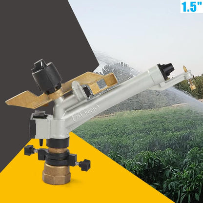 1.5" Irrigation Impact Sprinkler Gun, Zinc Alloy Body, 360 Adjustable Rain Spray Gun, Large Area Water Irrigation Tool for Agriculture Lawn