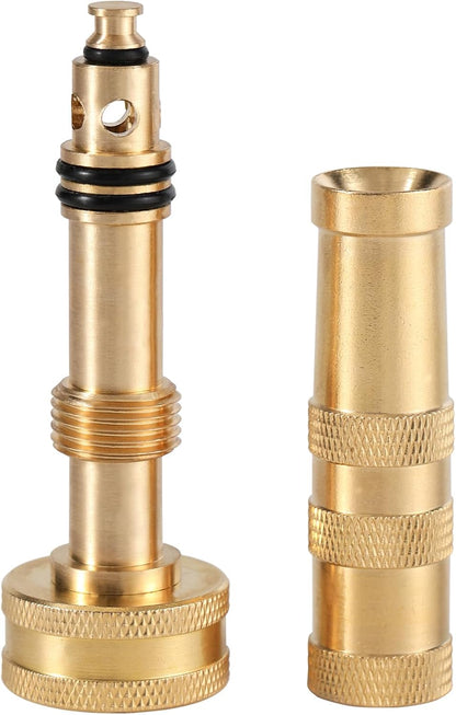 Adjustable Heavy Duty Brass Garden Hose Nozzle - High Pressure Jet Nozzle, 135° Elbow and Comfort Grip with Hose Shut Off Valve, 3/4” GHT Nozzle for Garden Hoses and Car Washes