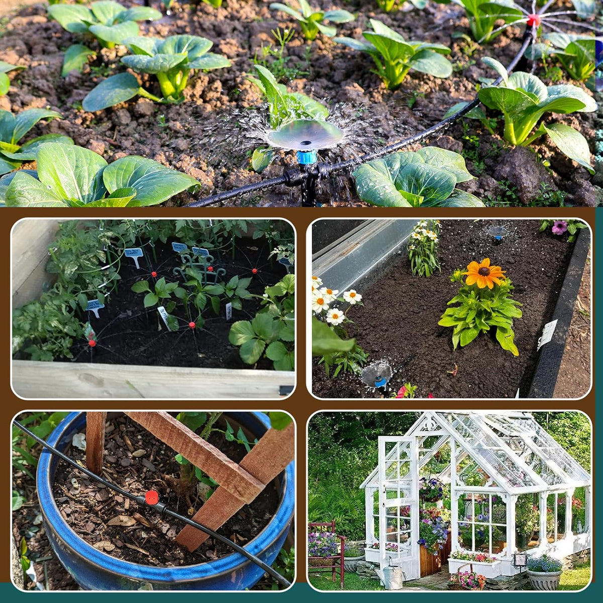 55FT Quick-Connect Drip Irrigation Kit, Garden Watering System DIY Automatic Irrigation Equipment Set for Lawn Raised Bed Greenhouse Plant Watering with 1/4'' Tubing, Drip Emitters, Connectors