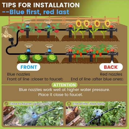 55FT Quick-Connect Drip Irrigation Kit, Garden Watering System DIY Automatic Irrigation Equipment Set for Lawn Raised Bed Greenhouse Plant Watering with 1/4'' Tubing, Drip Emitters, Connectors
