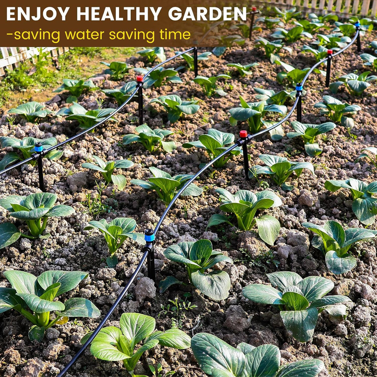 55FT Quick-Connect Drip Irrigation Kit, Garden Watering System DIY Automatic Irrigation Equipment Set for Lawn Raised Bed Greenhouse Plant Watering with 1/4'' Tubing, Drip Emitters, Connectors
