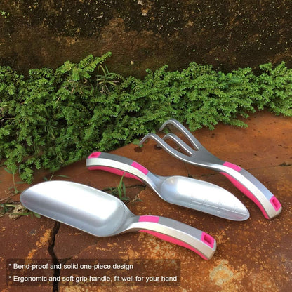 Garden Tool Set, 3PC Bend Proof Gardening Tool Kits (Soil Scooper, Garden Trowel, Cultivator Hand Rake), One-Piece Aluminum, Garden Gift Pink