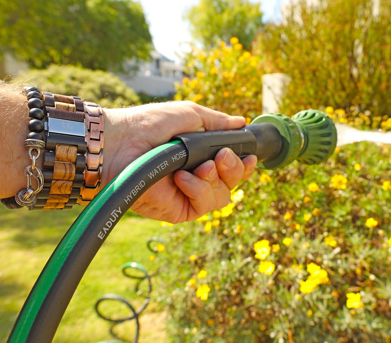 Hybrid Lead In Garden Hose 5/8 IN. x 6 FT, Heavy Duty, Lightweight, Flexible with Rotatable Grip Handle and Solid Brass Fittings