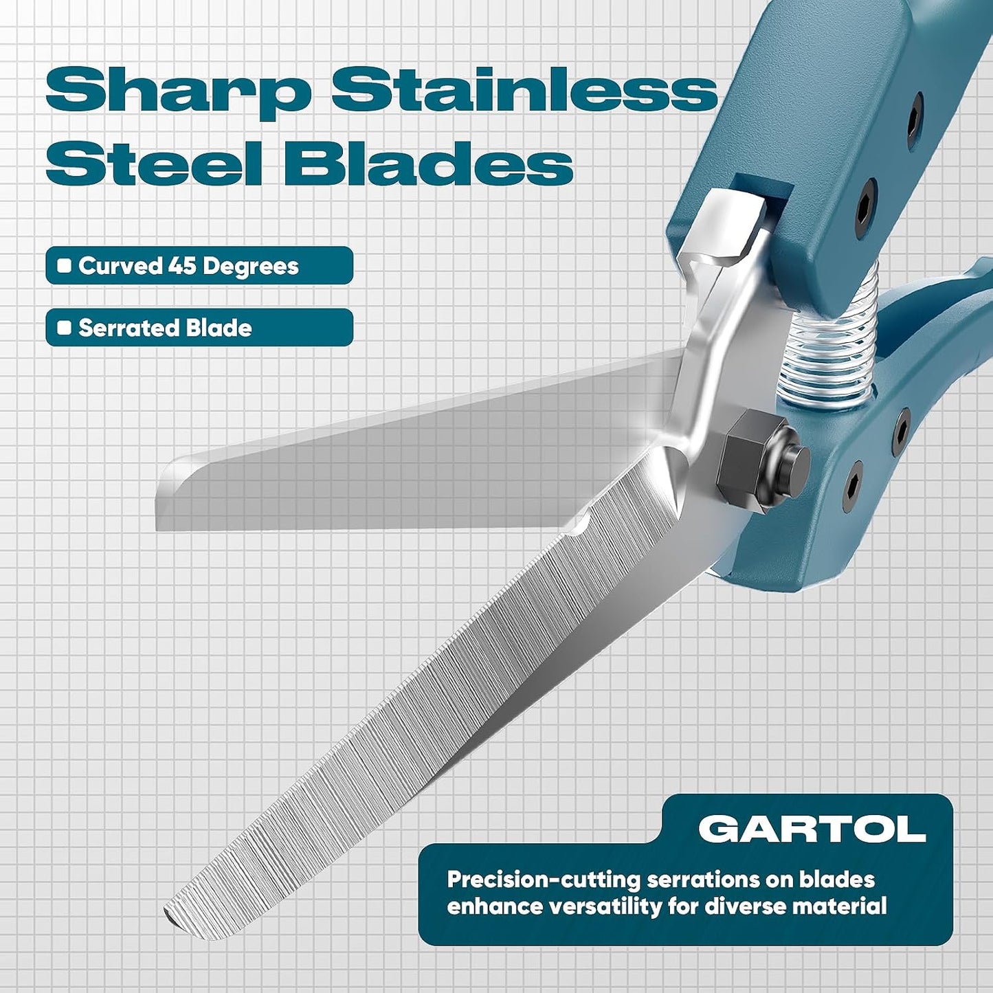 8" Scissors All Purpose Heavy Duty, Ultra sharp Tin Snips with Cable Notch, Finely Serrated Angled-Blades - Industrial Scissors for Carpet, Cardboard, Sheet Metal, Leather, Insulation, Wires