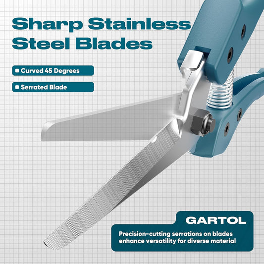8" Scissors All Purpose Heavy Duty, Ultra sharp Tin Snips with Cable Notch, Finely Serrated Angled-Blades - Industrial Scissors for Carpet, Cardboard, Sheet Metal, Leather, Insulation, Wires