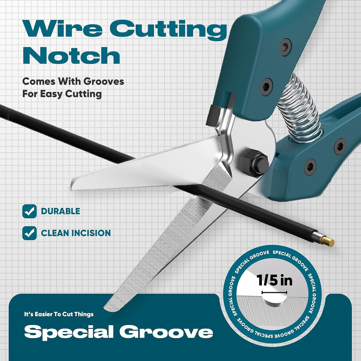 8" Scissors All Purpose Heavy Duty, Ultra sharp Tin Snips with Cable Notch, Finely Serrated Angled-Blades - Industrial Scissors for Carpet, Cardboard, Sheet Metal, Leather, Insulation, Wires