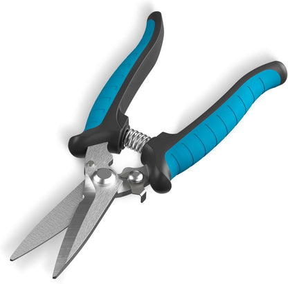 8" Scissors All Purpose Heavy Duty, Ultra sharp Tin Snips with Cable Notch, Finely Serrated Angled-Blades - Industrial Scissors for Carpet, Cardboard, Sheet Metal, Leather, Insulation, Wires