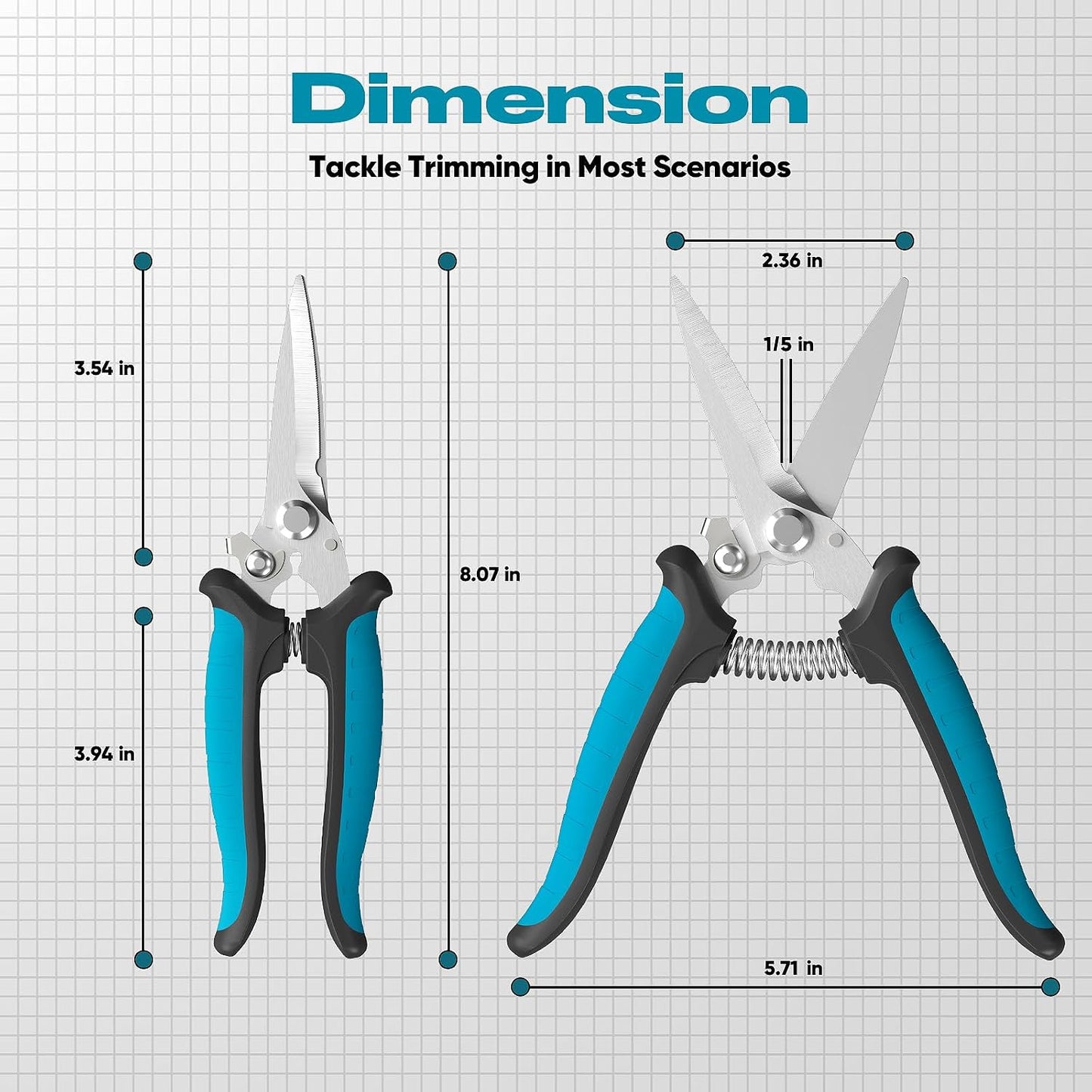 8" Scissors All Purpose Heavy Duty, Ultra sharp Tin Snips with Cable Notch, Finely Serrated Angled-Blades - Industrial Scissors for Carpet, Cardboard, Sheet Metal, Leather, Insulation, Wires