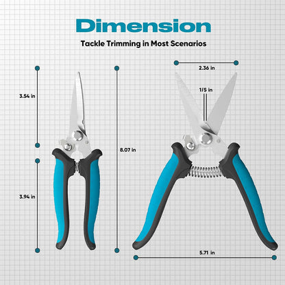 8" Scissors All Purpose Heavy Duty, Ultra sharp Tin Snips with Cable Notch, Finely Serrated Angled-Blades - Industrial Scissors for Carpet, Cardboard, Sheet Metal, Leather, Insulation, Wires