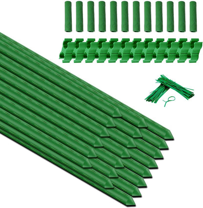 Sturdy Garden Stakes 18 Inch DIY 3/4/5/6/7ft Tomato Support Stake Green Plastic Coated Metal Tall Plant Stick Poles Plants Trellis for Indoor Outdoor Climbing Cucumber Chili Eggplant-20 Packs