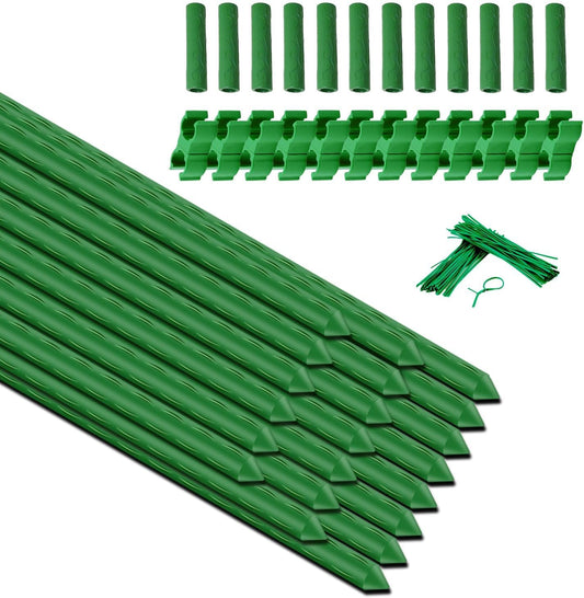 Sturdy Garden Stakes 18 Inch DIY 3/4/5/6/7ft Tomato Support Stake Green Plastic Coated Metal Tall Plant Stick Poles Plants Trellis for Indoor Outdoor Climbing Cucumber Chili Eggplant-20 Packs
