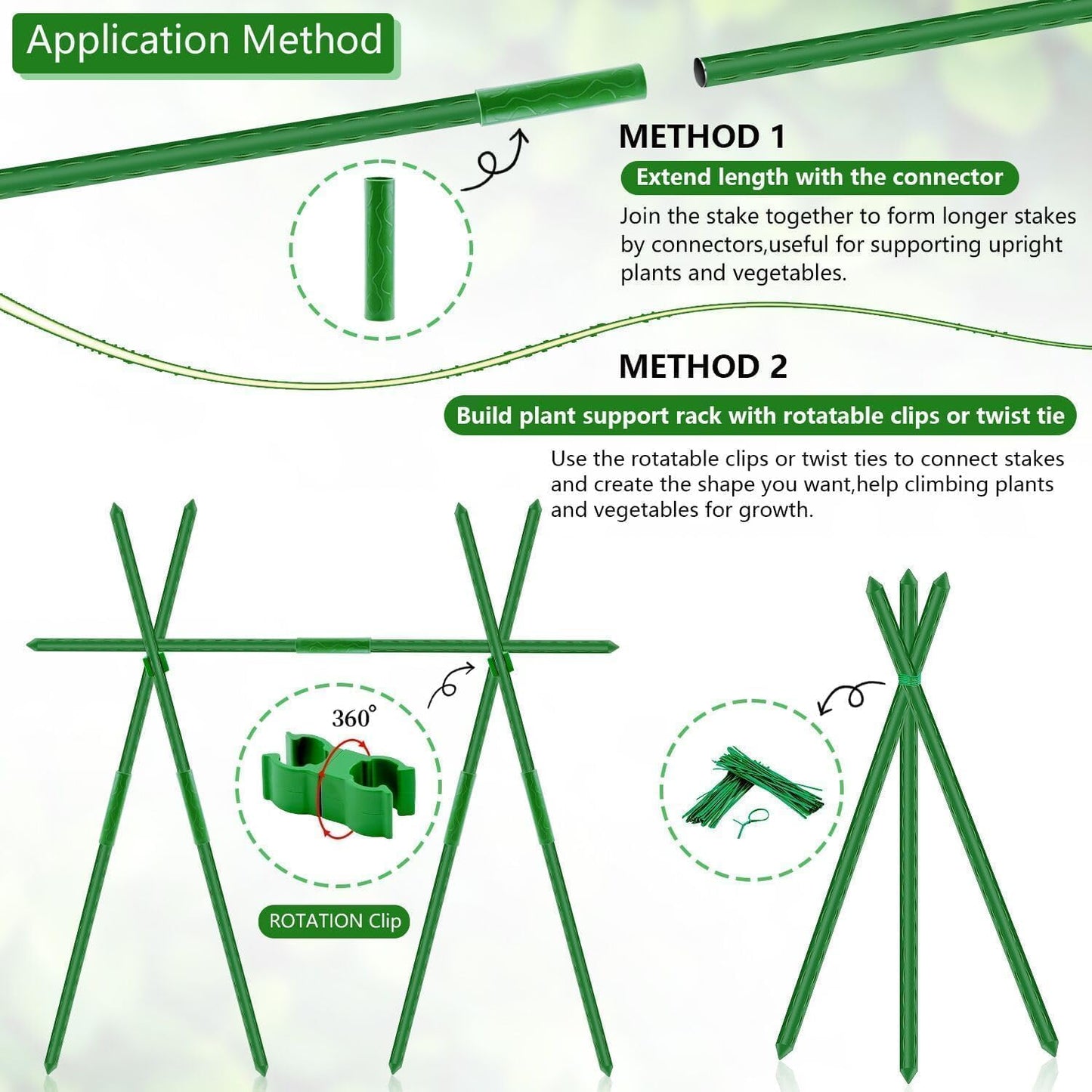 Sturdy Garden Stakes 18 Inch DIY 3/4/5/6/7ft Tomato Support Stake Green Plastic Coated Metal Tall Plant Stick Poles Plants Trellis for Indoor Outdoor Climbing Cucumber Chili Eggplant-20 Packs