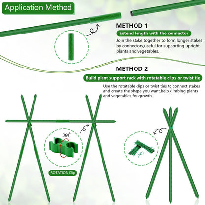 Sturdy Garden Stakes 18 Inch DIY 3/4/5/6/7ft Tomato Support Stake Green Plastic Coated Metal Tall Plant Stick Poles Plants Trellis for Indoor Outdoor Climbing Cucumber Chili Eggplant-20 Packs