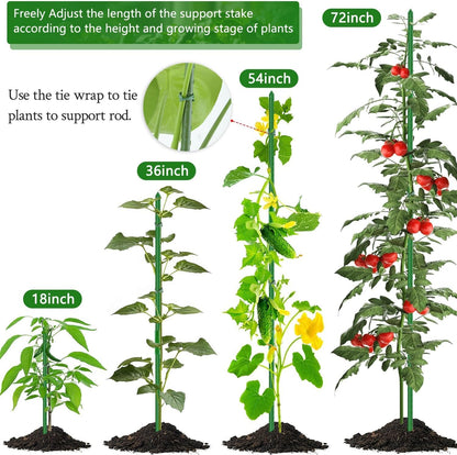 Sturdy Garden Stakes 18 Inch DIY 3/4/5/6/7ft Tomato Support Stake Green Plastic Coated Metal Tall Plant Stick Poles Plants Trellis for Indoor Outdoor Climbing Cucumber Chili Eggplant-20 Packs