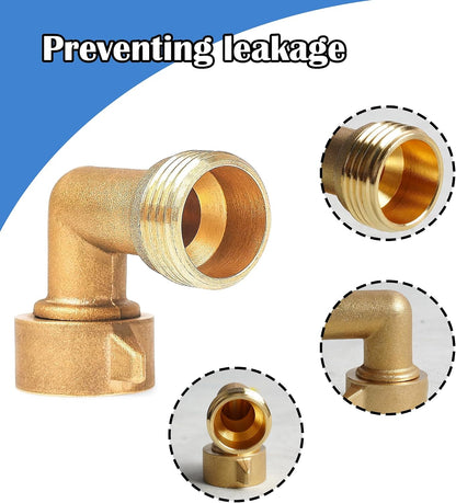 2 Pack 90 Degree Garden Hose Elbow Connectors, 3/4" Brass Hose Elbow with 2 Washers, Hose Adapter for RV Water Hookups Residential Outdoor Faucets