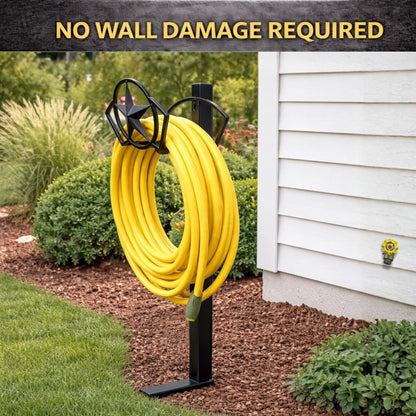 Garden Hose Holder - Upgraded Water Hose Hanger Holds 125ft, Heavy Duty Freestanding Garden Hose Reel Hanger for Outside Yard & Lawn (With Faucet)
