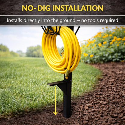 Garden Hose Holder - Upgraded Water Hose Hanger Holds 125ft, Heavy Duty Freestanding Garden Hose Reel Hanger for Outside Yard & Lawn (With Faucet)