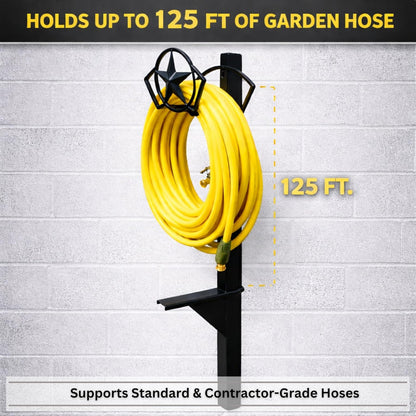 Garden Hose Holder - Upgraded Water Hose Hanger Holds 125ft, Heavy Duty Freestanding Garden Hose Reel Hanger for Outside Yard & Lawn (With Faucet)