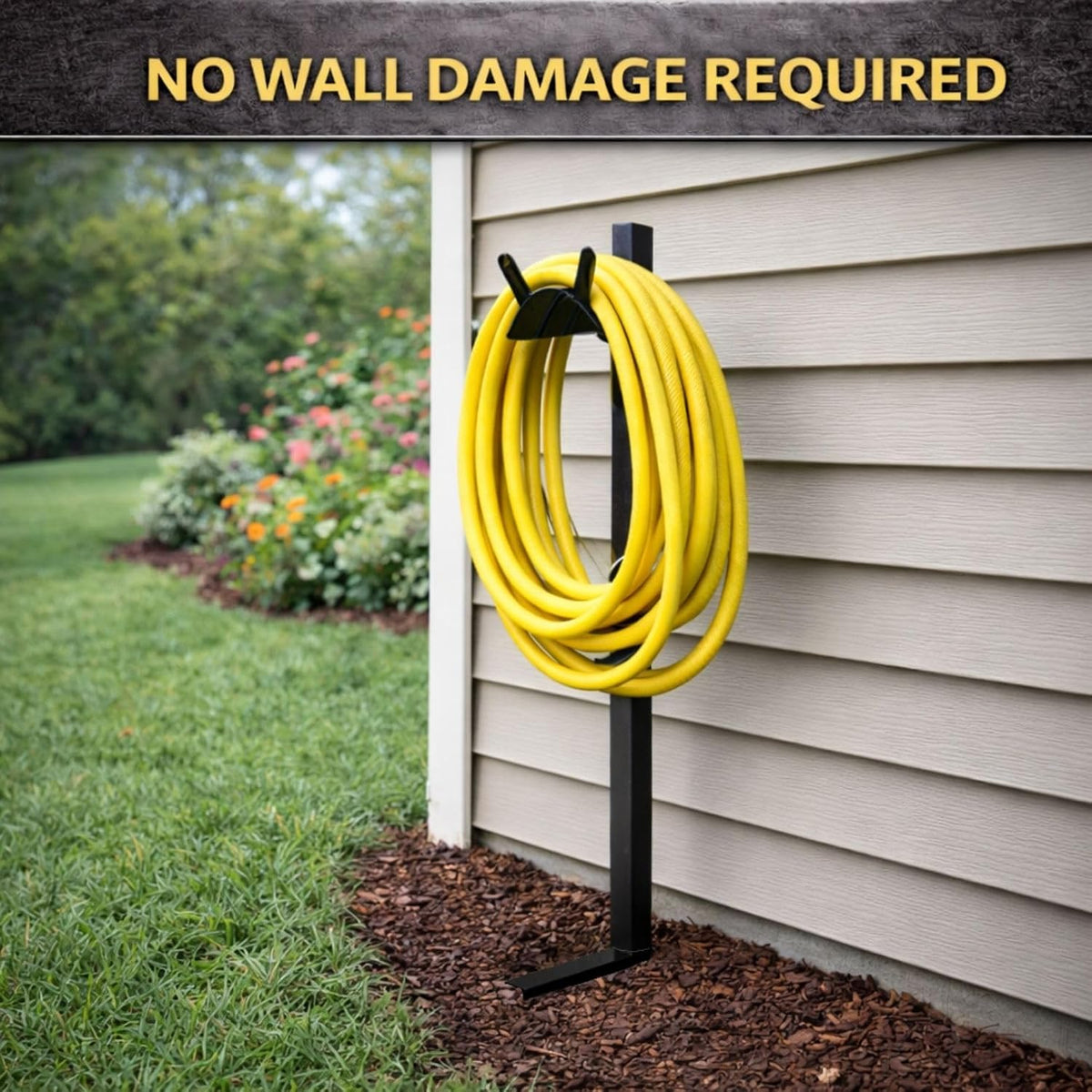 Garden Hose Holder - Upgraded Water Hose Hanger Holds 125ft, Heavy Duty Freestanding Garden Hose Reel Hanger for Outside Yard & Lawn (With Faucet)
