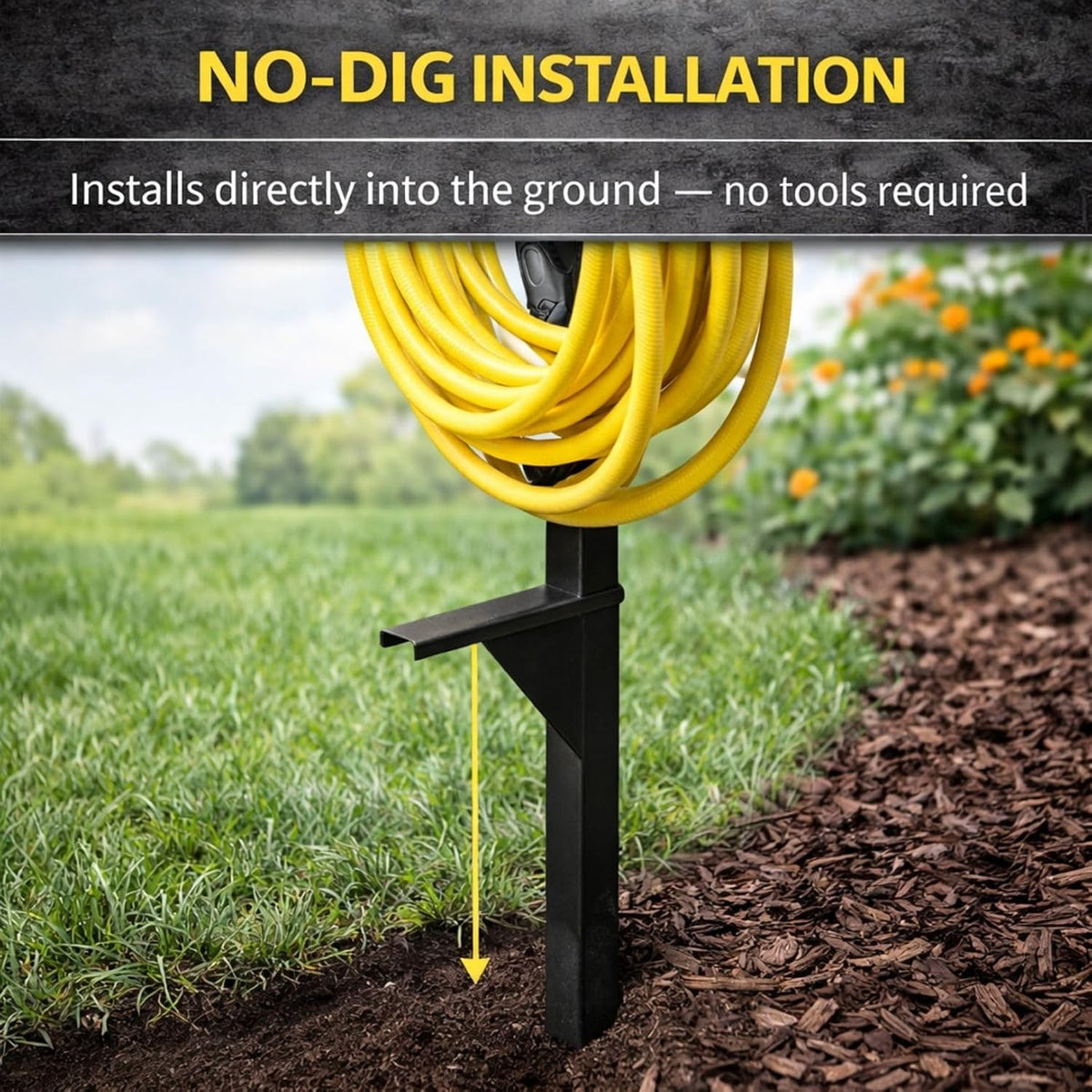 Garden Hose Holder - Upgraded Water Hose Hanger Holds 125ft, Heavy Duty Freestanding Garden Hose Reel Hanger for Outside Yard & Lawn (With Faucet)
