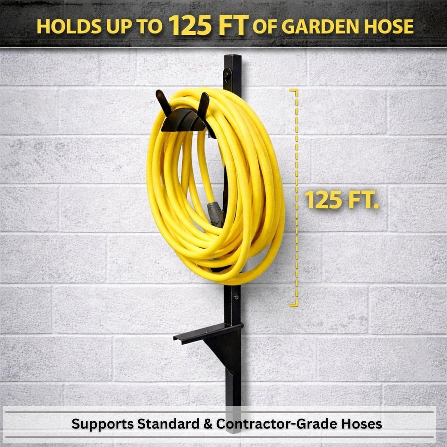 Garden Hose Holder - Upgraded Water Hose Hanger Holds 125ft, Heavy Duty Freestanding Garden Hose Reel Hanger for Outside Yard & Lawn (With Faucet)