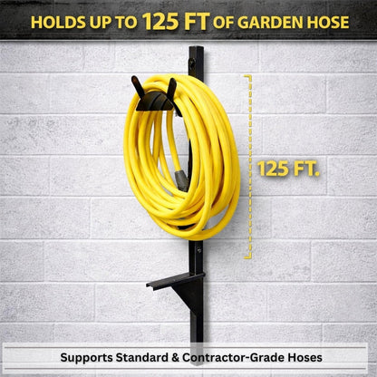 Garden Hose Holder - Upgraded Water Hose Hanger Holds 125ft, Heavy Duty Freestanding Garden Hose Reel Hanger for Outside Yard & Lawn (With Faucet)