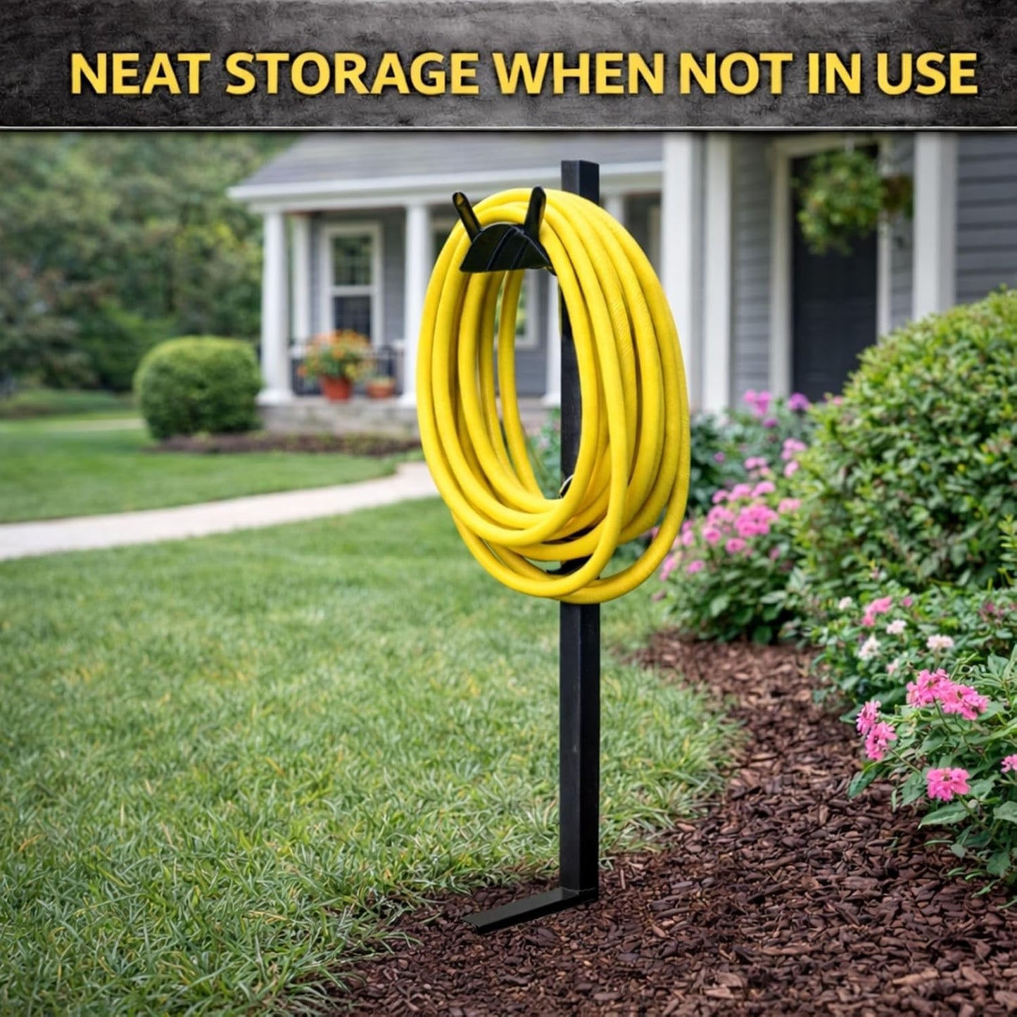Garden Hose Holder - Upgraded Water Hose Hanger Holds 125ft, Heavy Duty Freestanding Garden Hose Reel Hanger for Outside Yard & Lawn (With Faucet)