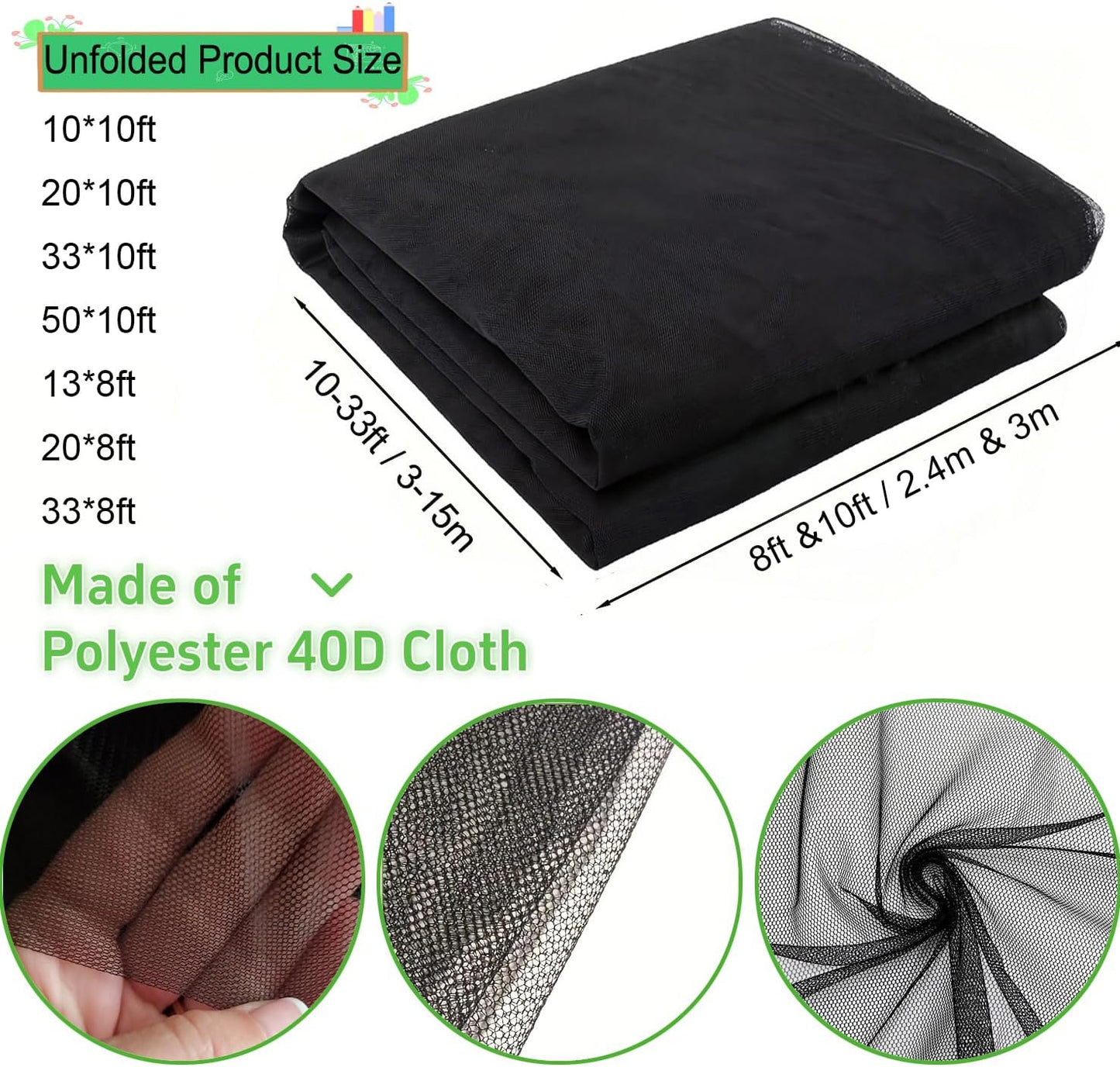 Mosquito Net for Patio & Garden Mesh Screen Breathable Insect Bug Bird Netting for Plants, Trees, Outdoor Tents, DIY Protection Free Cutting Black/4 * 2.4M